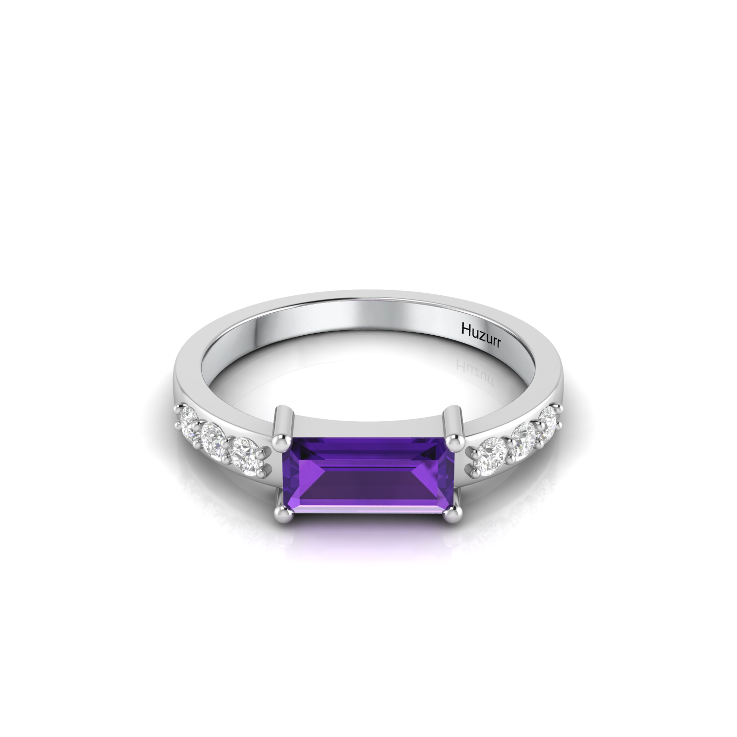 Gorgeous Silver Diamond Ring in Emerald Cut Blue Sapphire