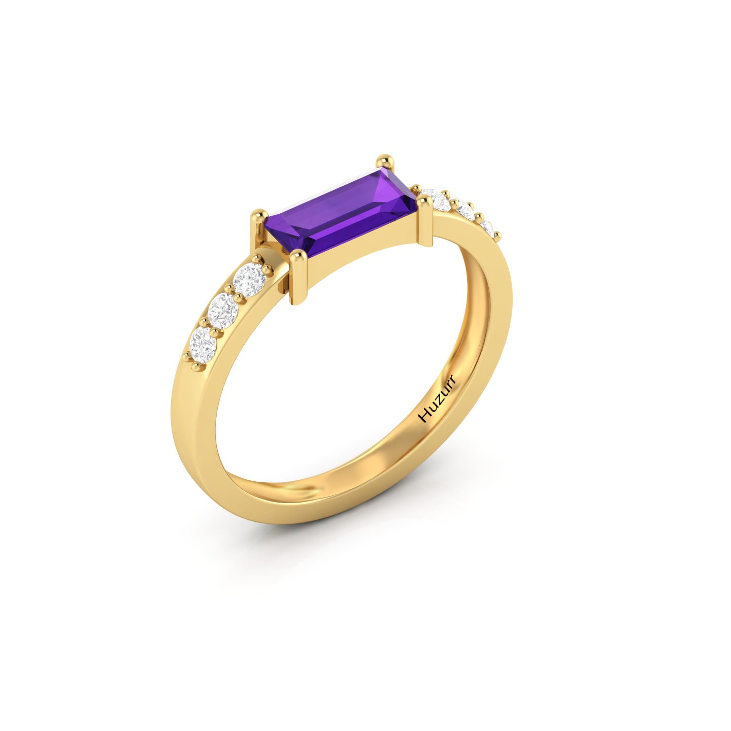 Gorgeous Gold Plated Diamond Ring in Emerald Cut Blue Sapphire