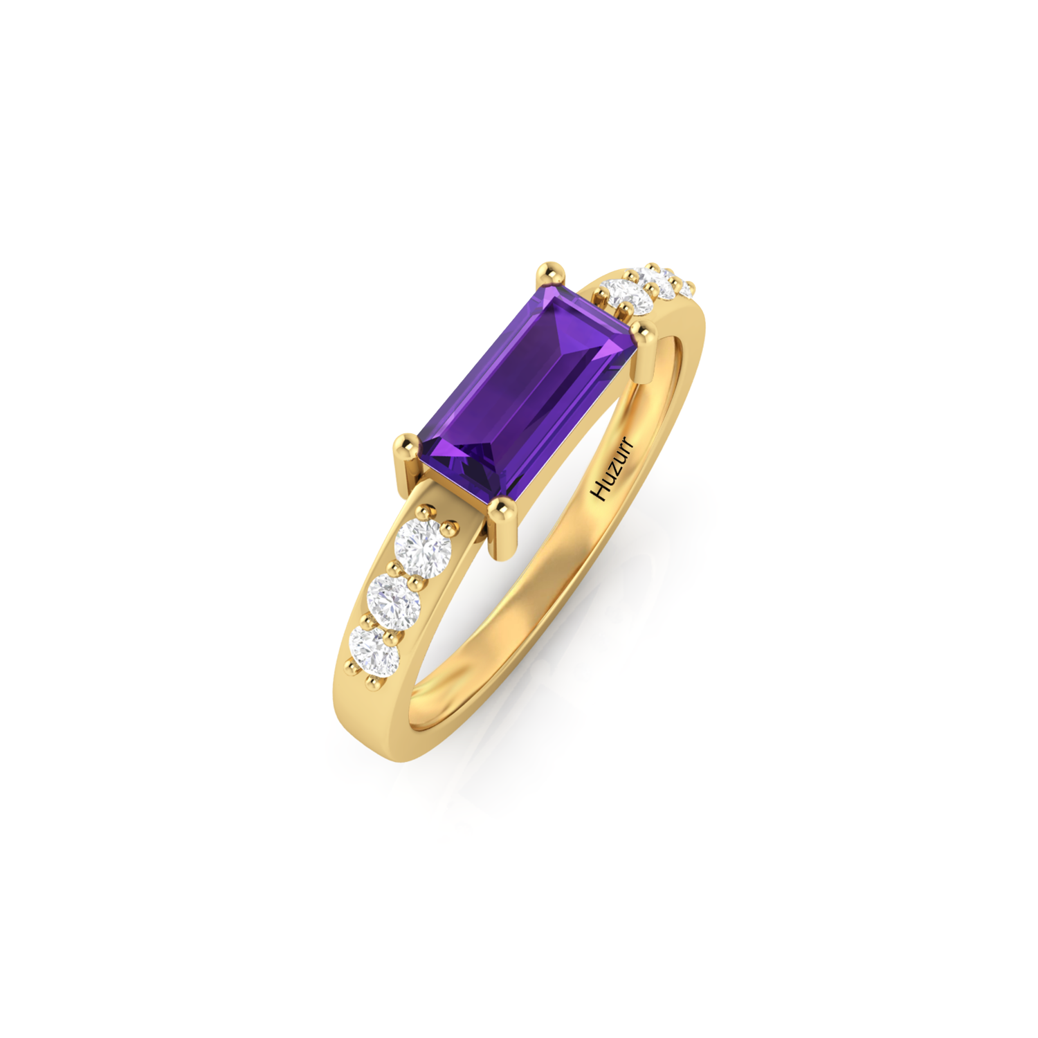 Gorgeous Gold Plated Diamond Ring in Emerald Cut Blue Sapphire