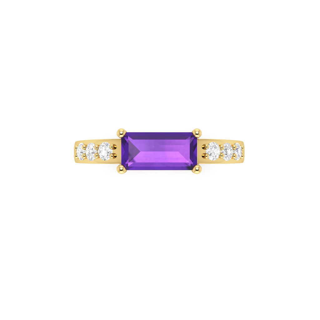 Gorgeous Gold Plated Diamond Ring in Emerald Cut Blue Sapphire