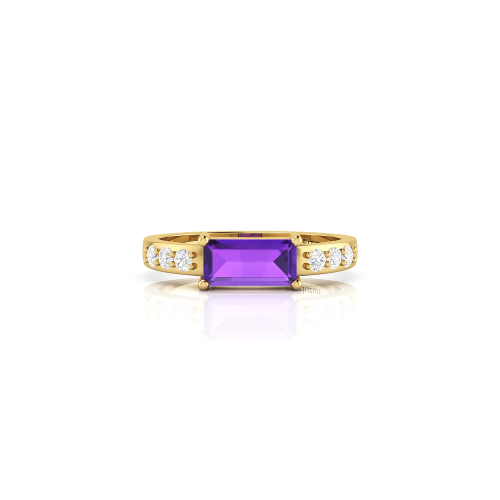 Gorgeous Gold Plated Diamond Ring in Emerald Cut Blue Sapphire