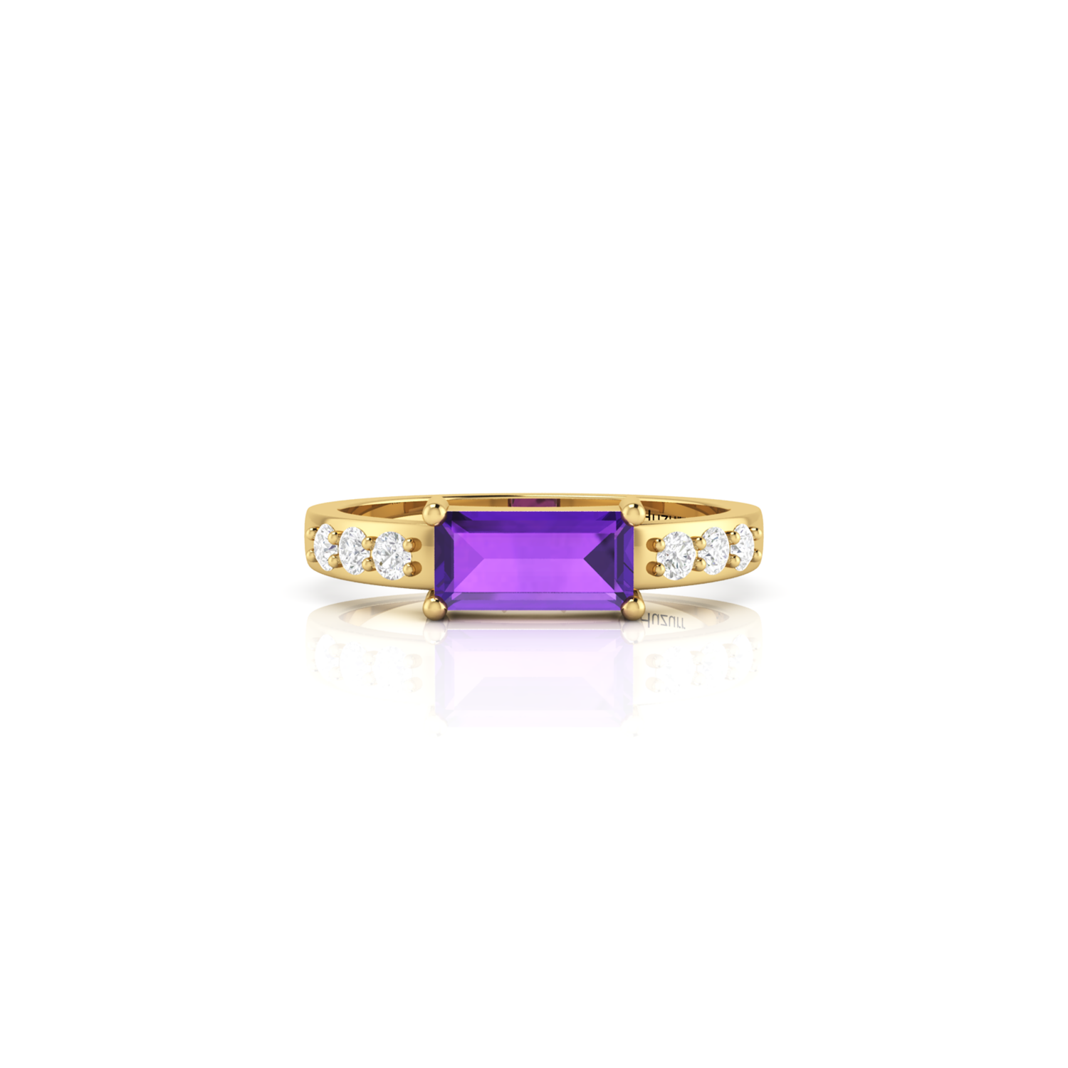 Gorgeous Gold Plated Diamond Ring in Emerald Cut Blue Sapphire