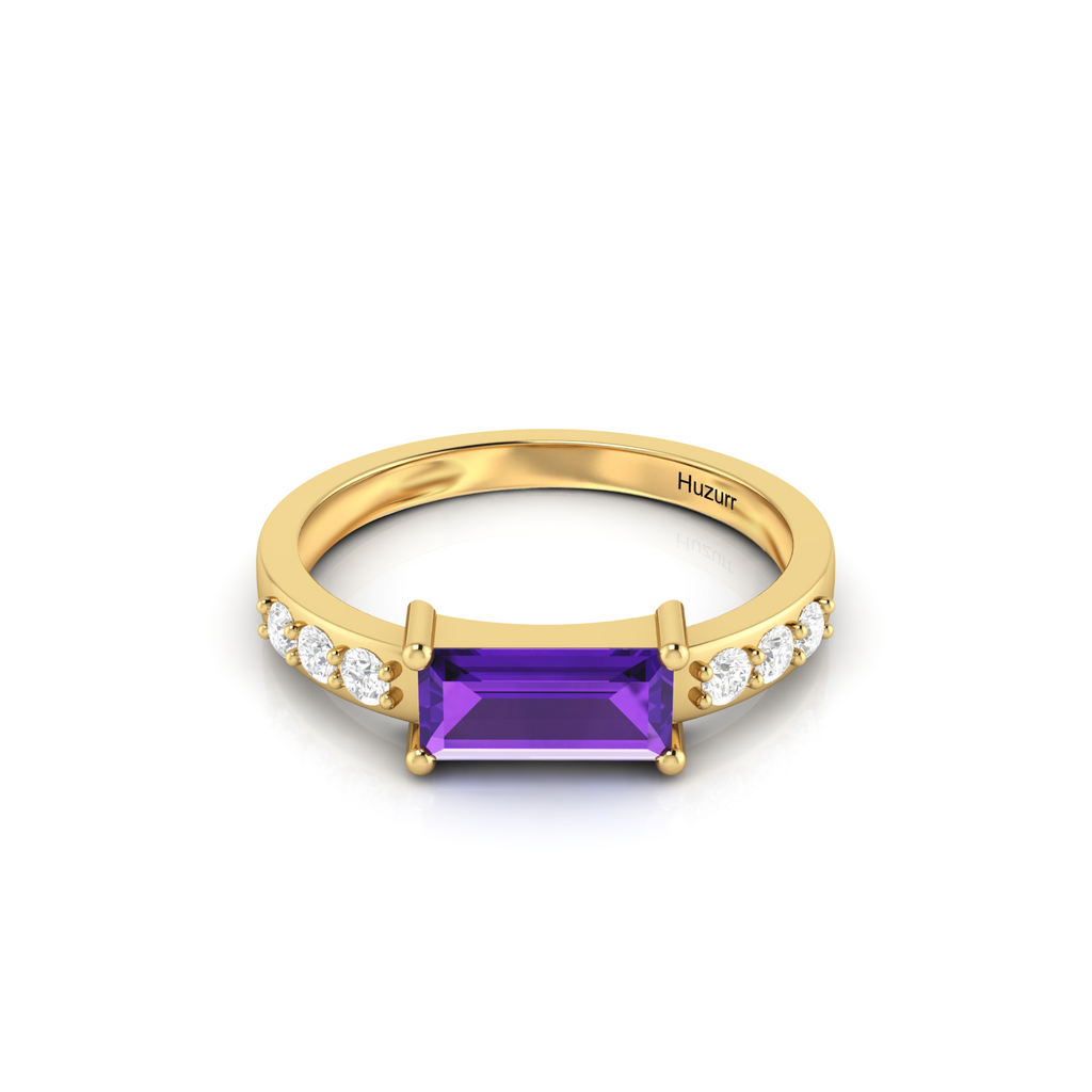 Gorgeous Gold Plated Diamond Ring in Emerald Cut Blue Sapphire
