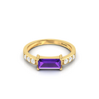 Gorgeous Gold Plated Diamond Ring in Emerald Cut Blue Sapphire