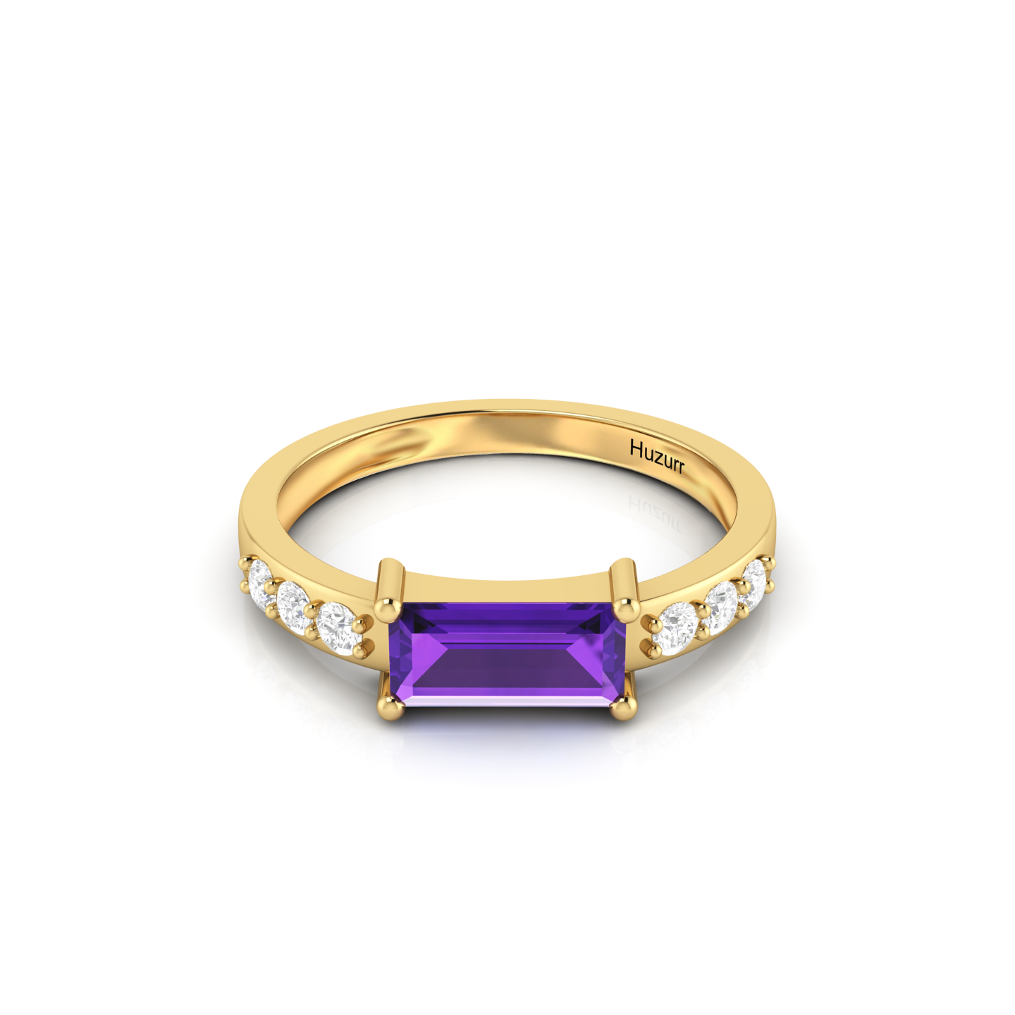 Gorgeous Gold Plated Diamond Ring in Emerald Cut Blue Sapphire