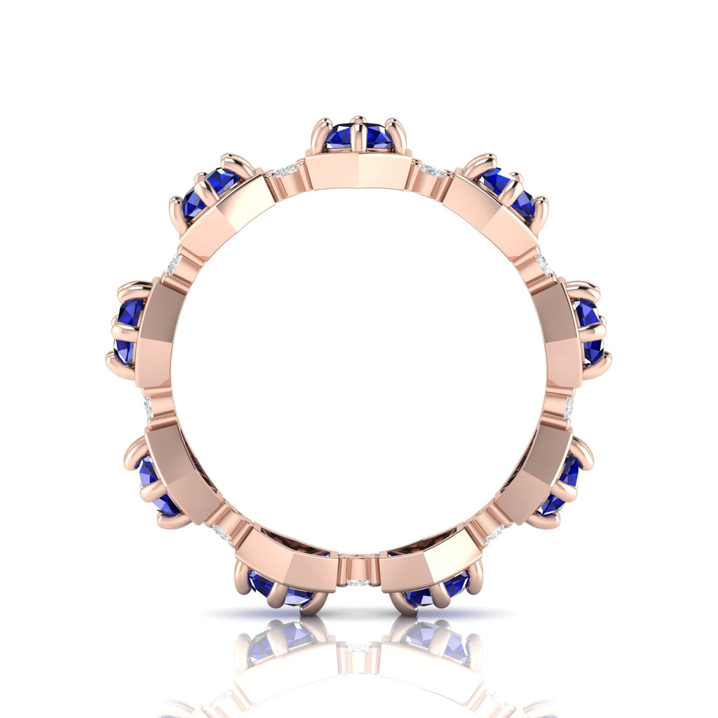 Round Cut Blue Sapphire Band Ring Rose Gold Plated