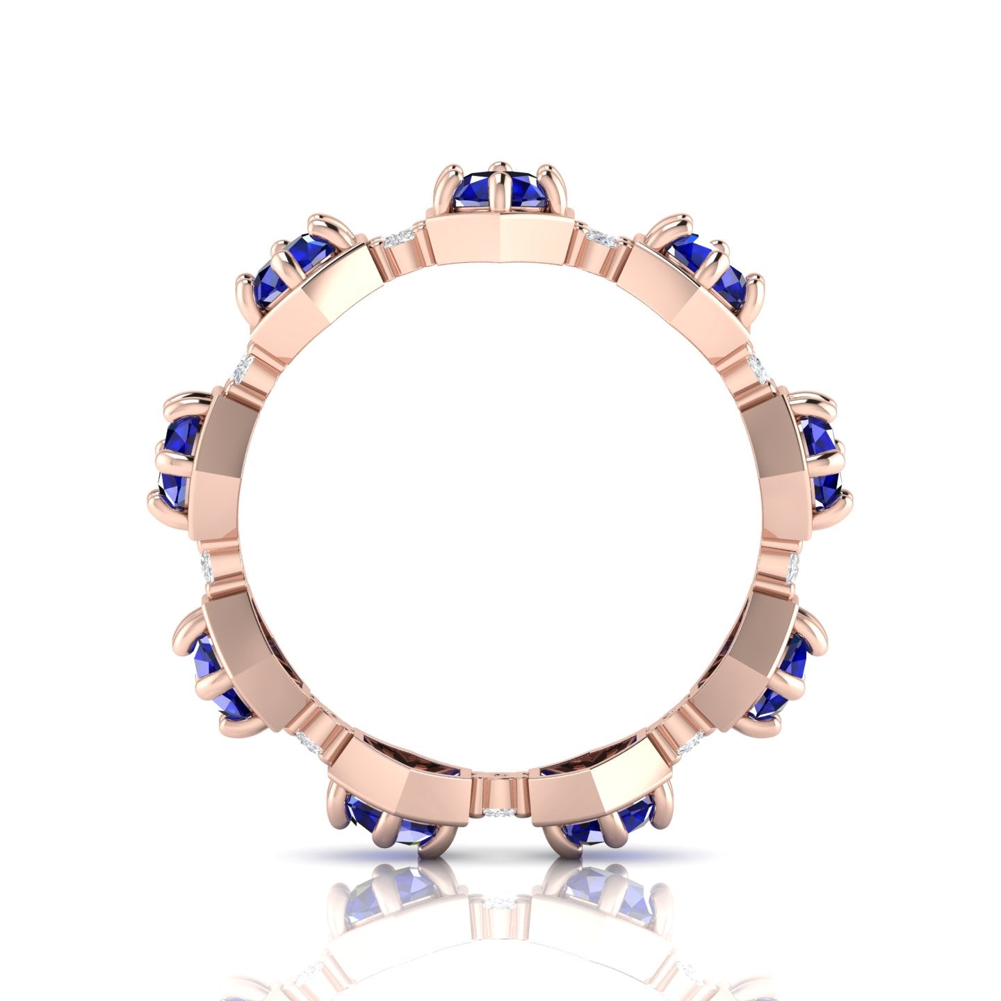 Round Cut Blue Sapphire Band Ring Rose Gold Plated