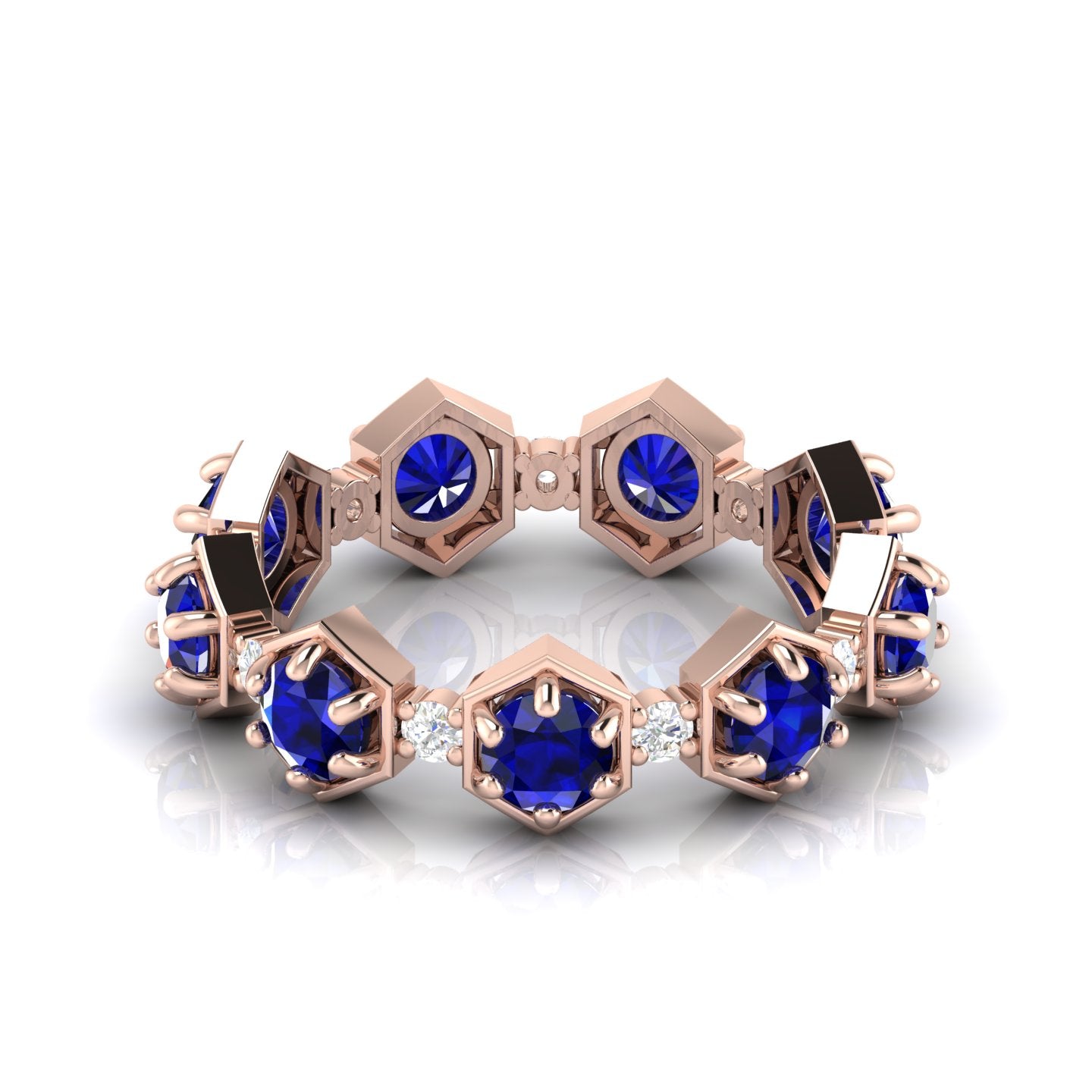 Round Cut Blue Sapphire Band Ring Rose Gold Plated