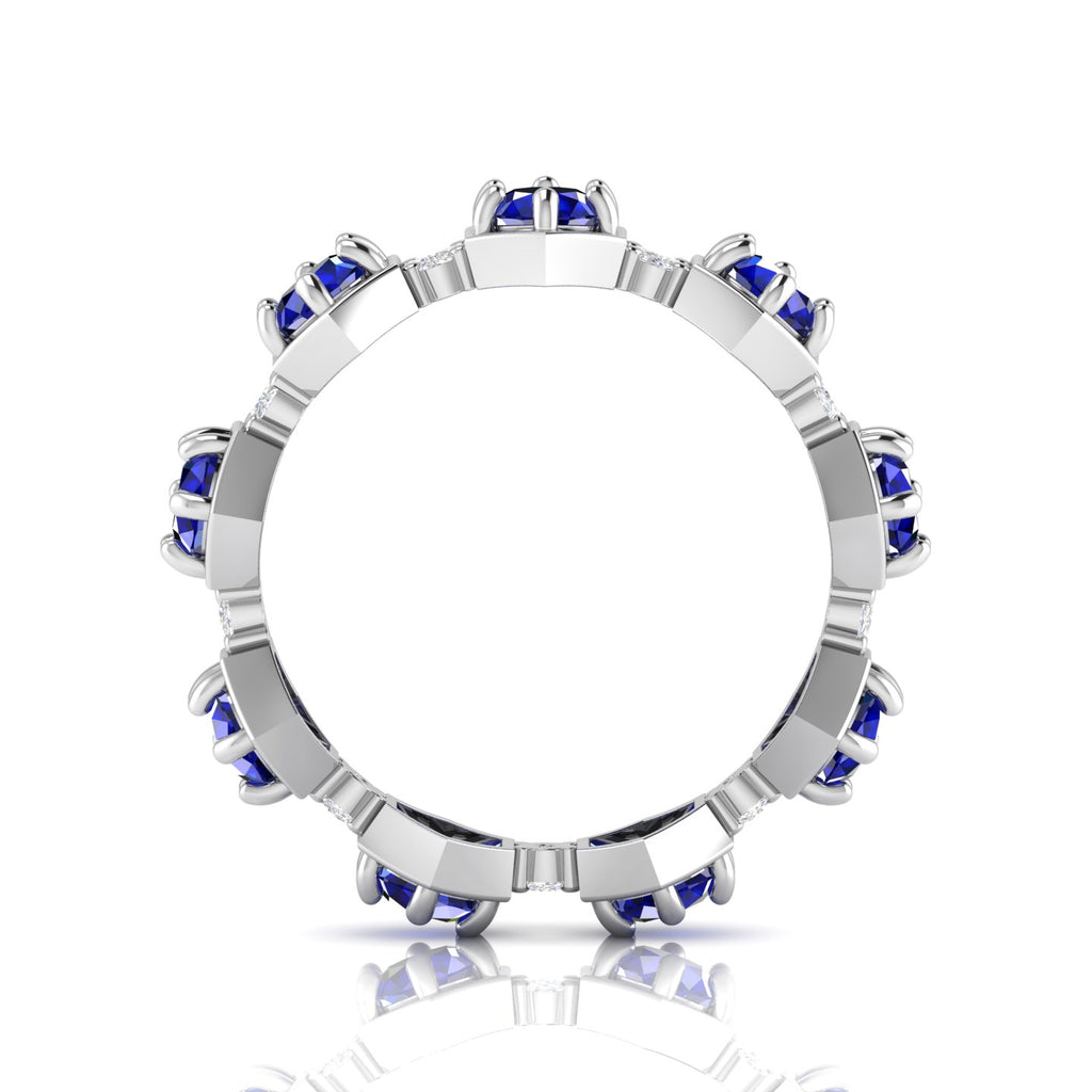 Round Cut Blue Sapphire Band Ring 925 Silver