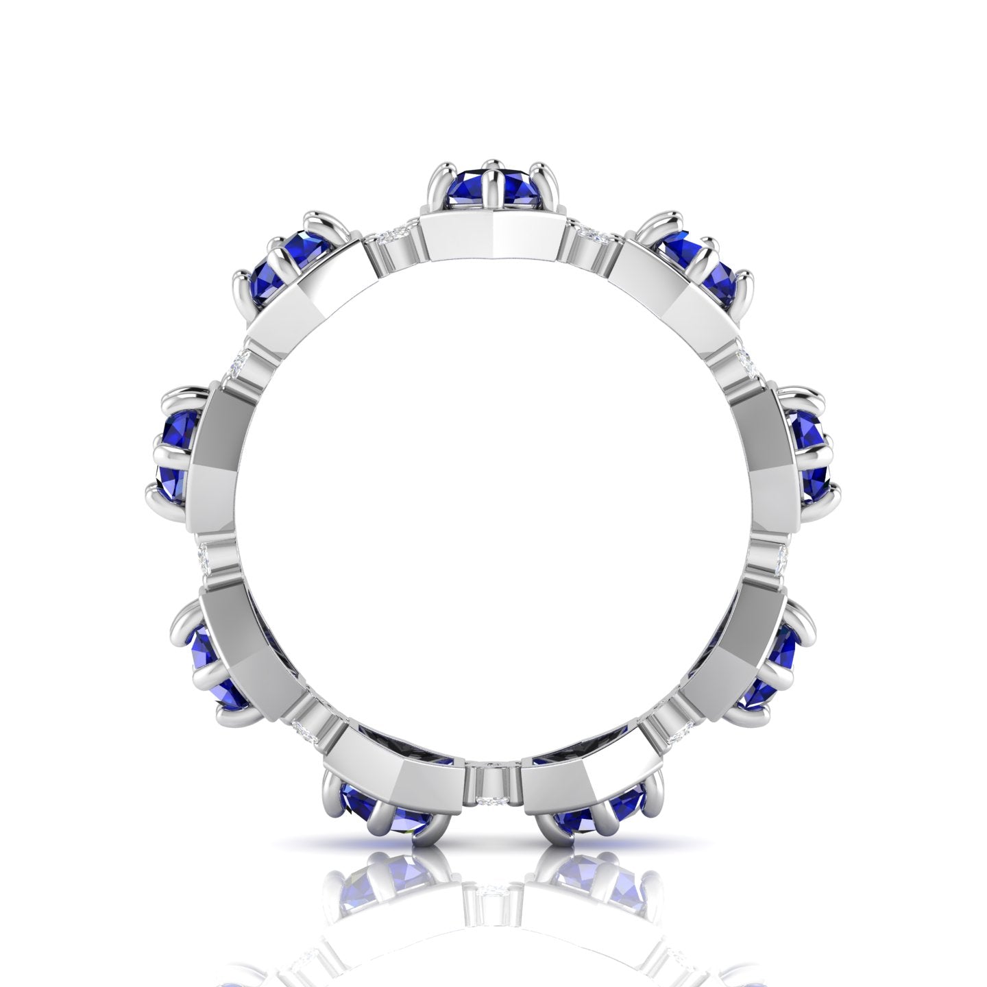 Round Cut Blue Sapphire Band Ring 925 Silver