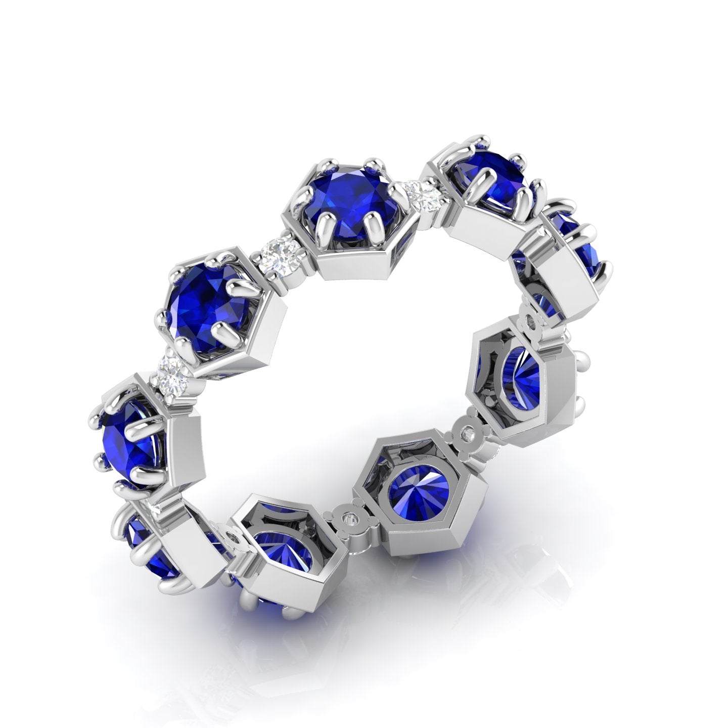 Round Cut Blue Sapphire Band Ring 925 Silver
