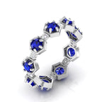 Round Cut Blue Sapphire Band Ring 925 Silver