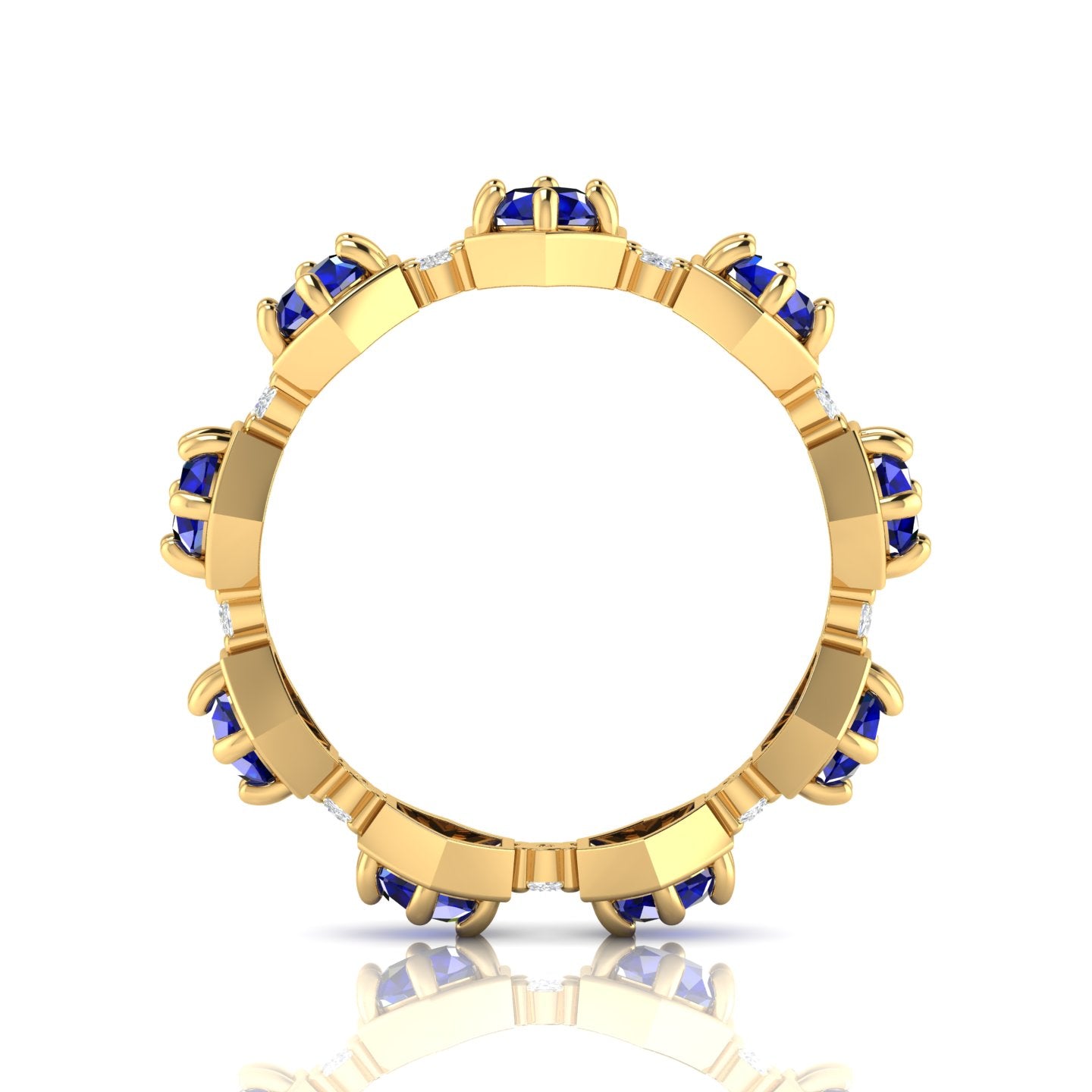 Round Cut Blue Sapphire Band Ring Yellow Gold Plated