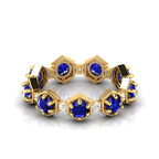 Round Cut Blue Sapphire Band Ring Yellow Gold Plated