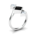 Princess-Cut Black & White Diamond 925 Silver Three Stone  Ring