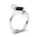Princess-Cut Black & White Diamond 925 Silver Three Stone  Ring