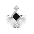 Princess-Cut Black & White Diamond 925 Silver Three Stone  Ring