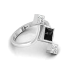 Princess-Cut Black & White Diamond 925 Silver Three Stone  Ring