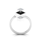 Princess-Cut Black & White Diamond 925 Silver Three Stone  Ring