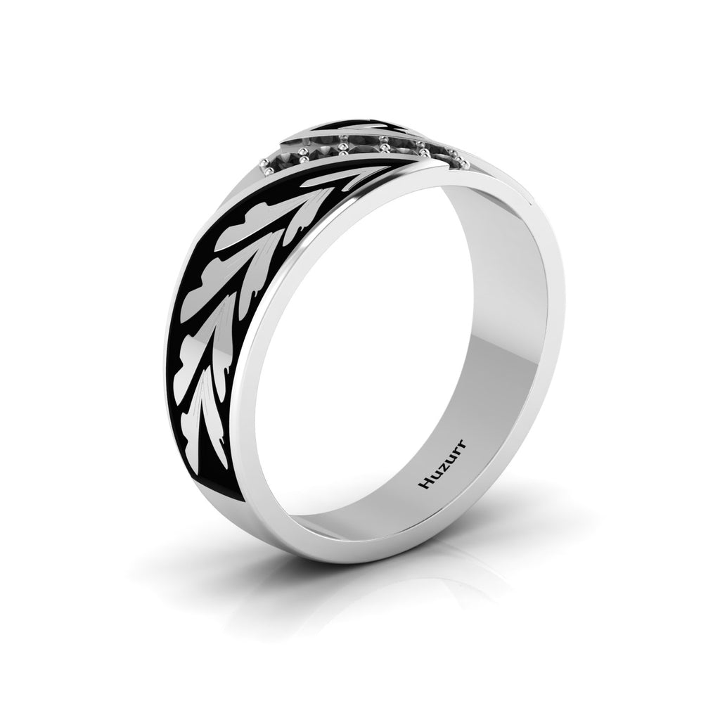 Black Diamond Black Enamel 5 Stone Band Silver Ring