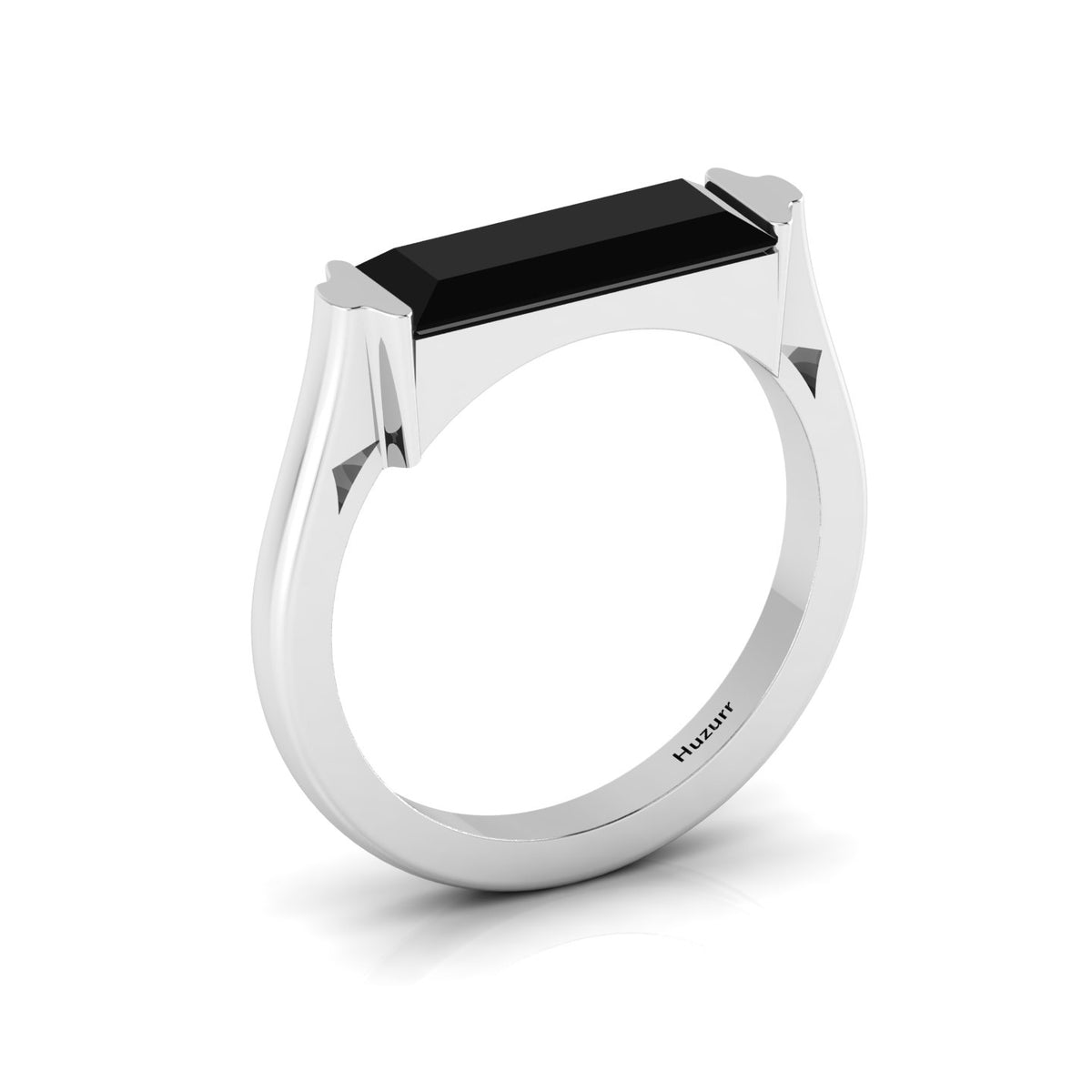 Baguette-Cut Black Diamond Silver Bar Ring
