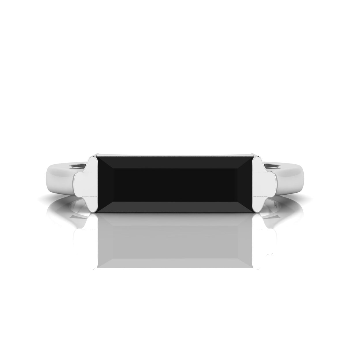 Baguette-Cut Black Diamond Silver Bar Ring