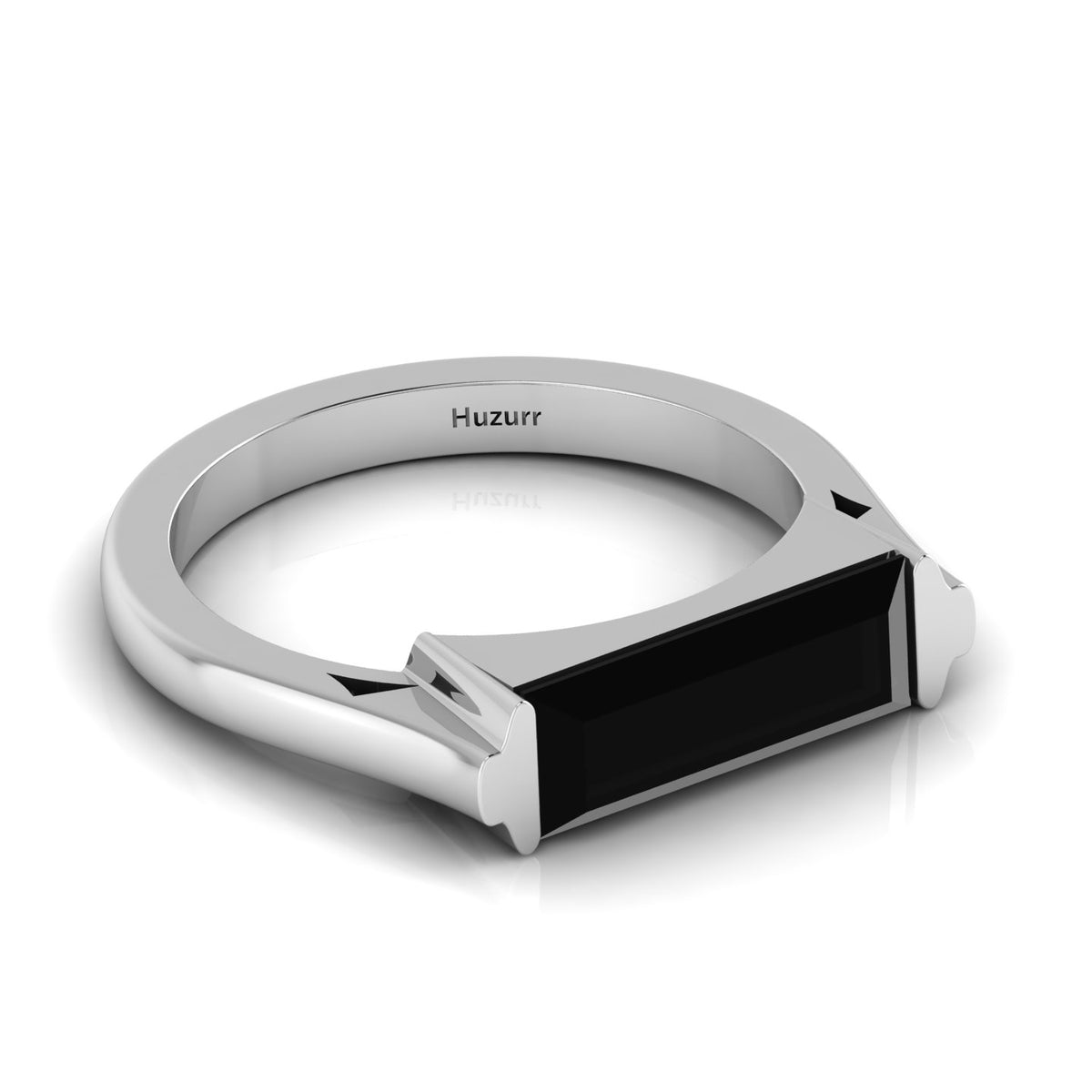 Baguette-Cut Black Diamond Silver Bar Ring