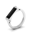 Baguette-Cut Black Diamond Silver Bar Ring
