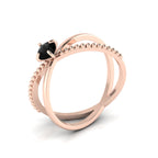 Criss Cross Round Black Diamond Stackable Rose Gold Plated Ring