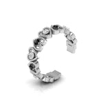 Heart-Style Round Black & White Diamond Silver Adjustable Ring