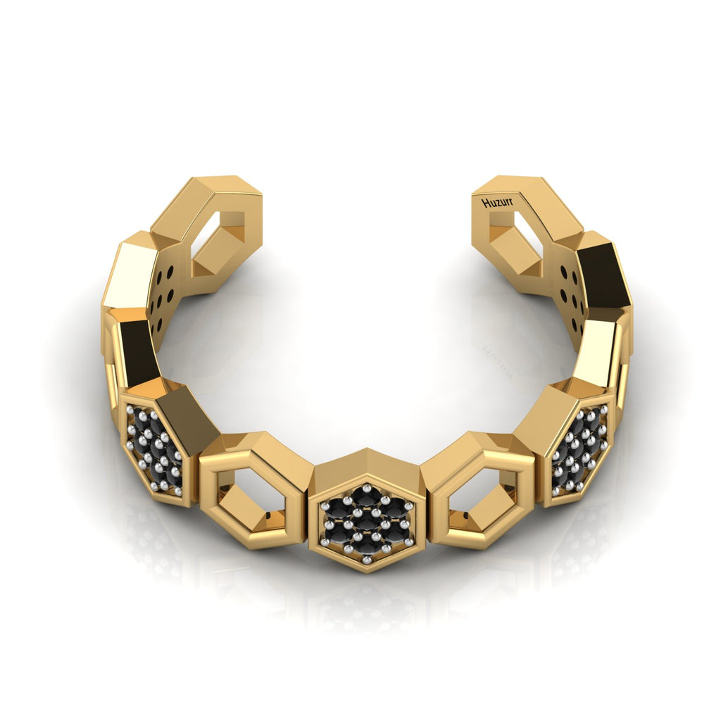 Black Diamond Gold Plated Two Tone Adjustable Band Honeycomb Ring