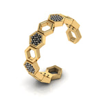 Black Diamond Gold Plated Two Tone Adjustable Band Honeycomb Ring