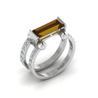 Baguette-Cut Silver Parallel Split Coffee Diamond Solitaire Ring