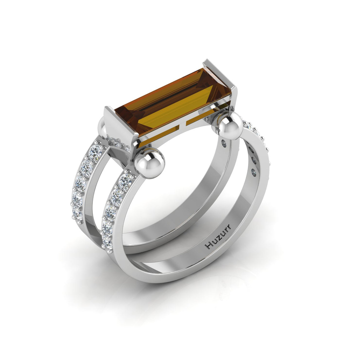 Baguette-Cut Silver Parallel Split Coffee Diamond Solitaire Ring