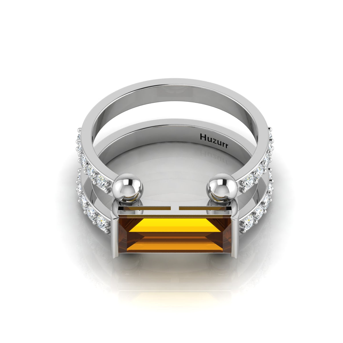 Baguette-Cut Silver Parallel Split Coffee Diamond Solitaire Ring