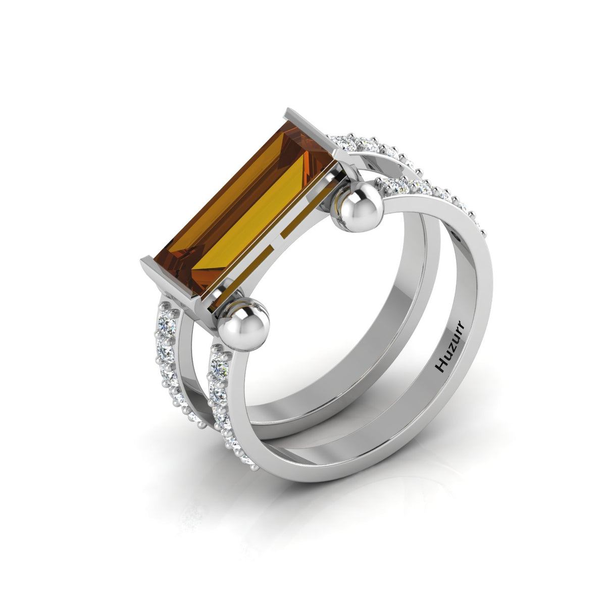 Baguette-Cut Silver Parallel Split Coffee Diamond Solitaire Ring