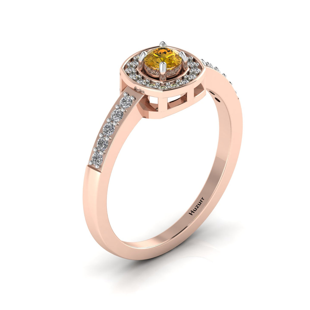 Round-Cut Coffee Diamond Rose Gold Plated Two Tone Solitaire Ring