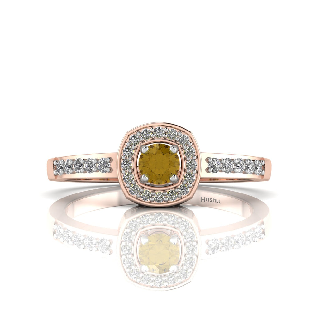 Round-Cut Coffee Diamond Rose Gold Plated Two Tone Solitaire Ring