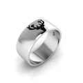 925 Silver Black Enamel Deer Engraved Band Ring