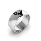925 Silver Black Enamel Deer Engraved Band Ring