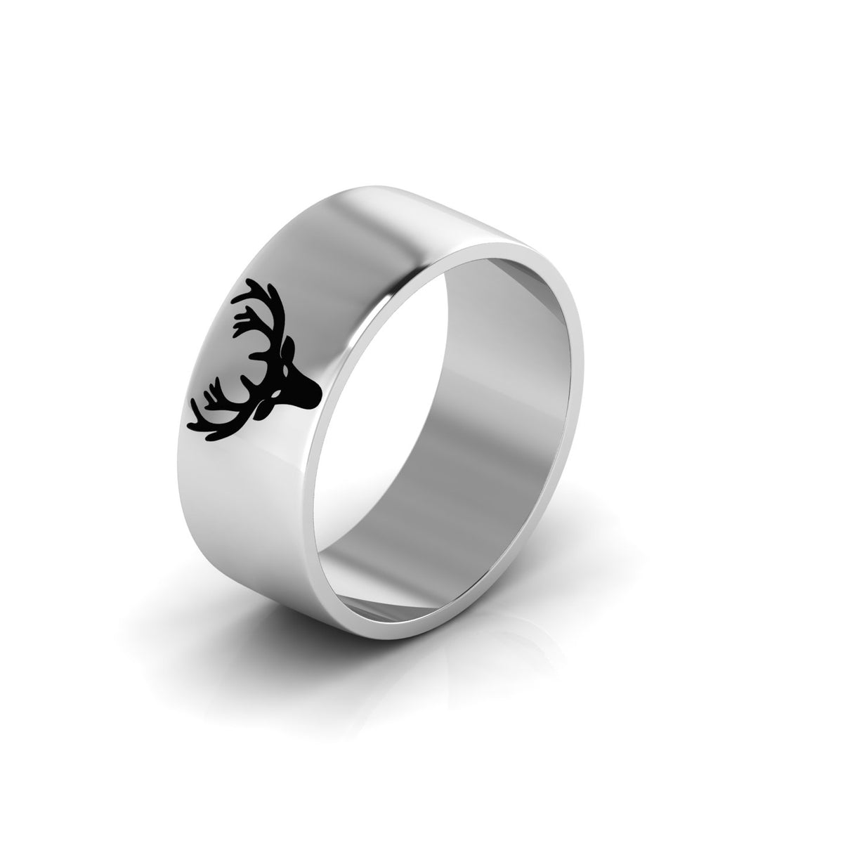 925 Silver Black Enamel Deer Engraved Band Ring