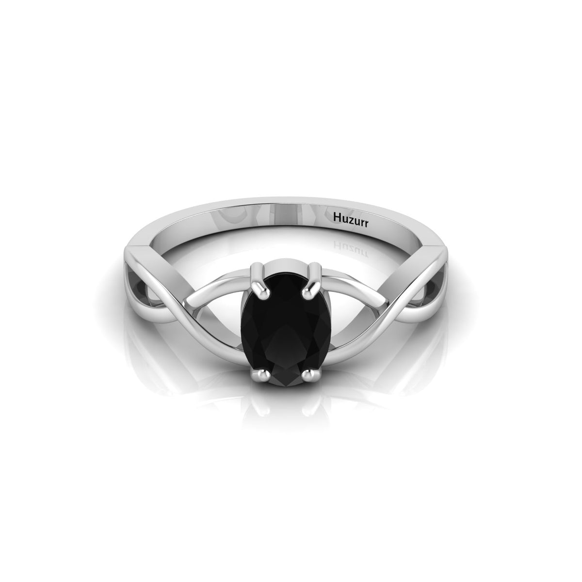 Oval-Cut Black Diamond 925 Silver Infinity Twisted Ring