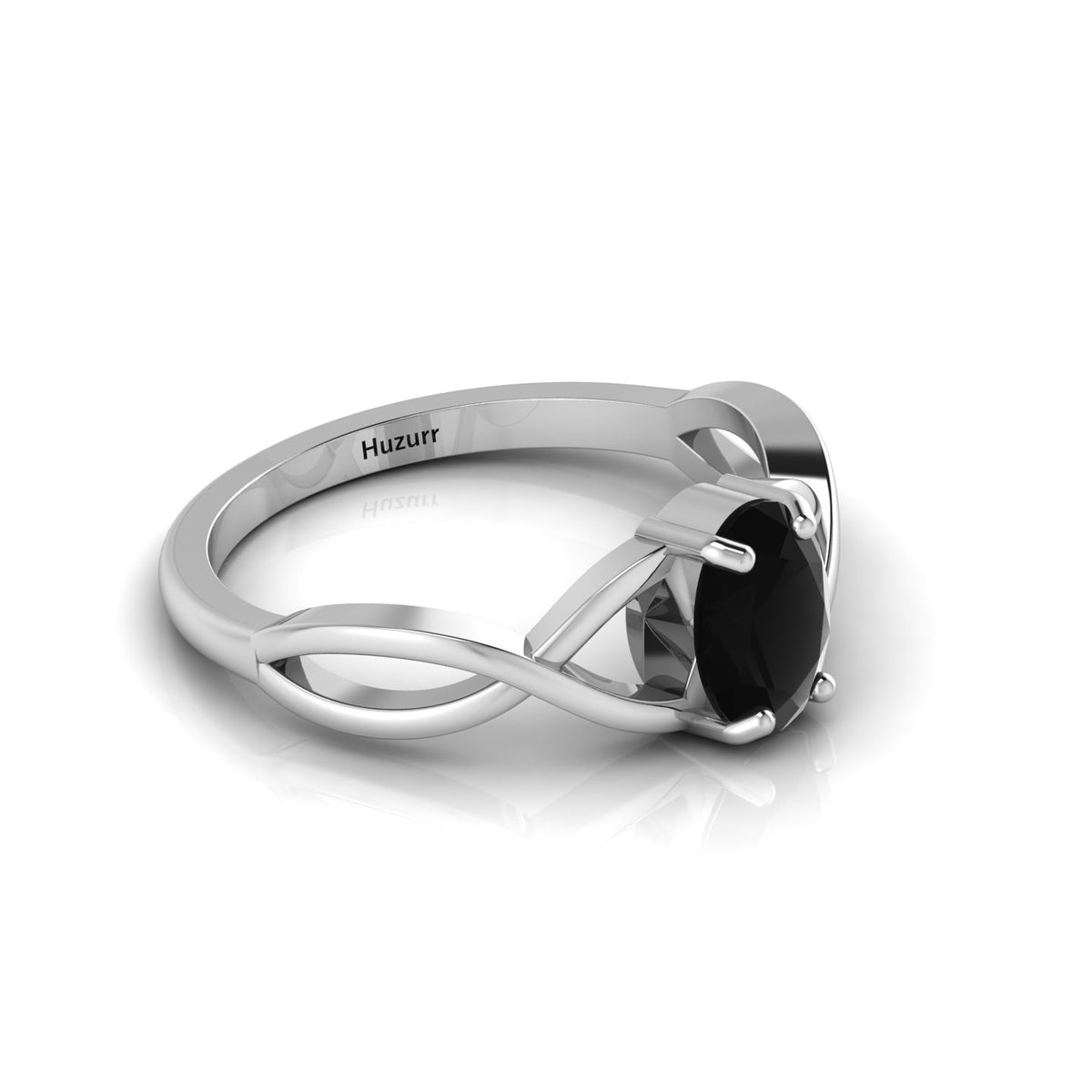 Oval-Cut Black Diamond 925 Silver Infinity Twisted Ring