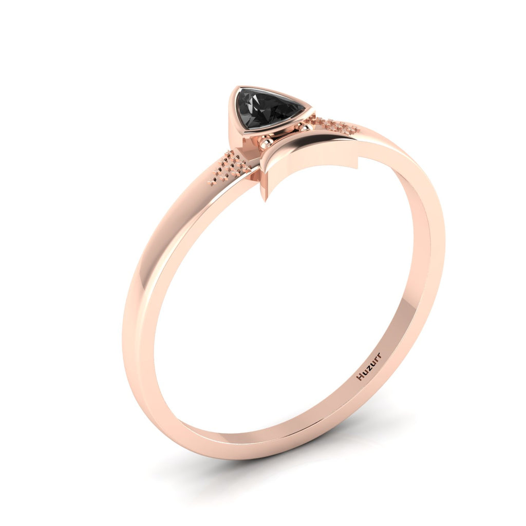 Trillion Curved Black Diamond Rose Gold Plated Ring