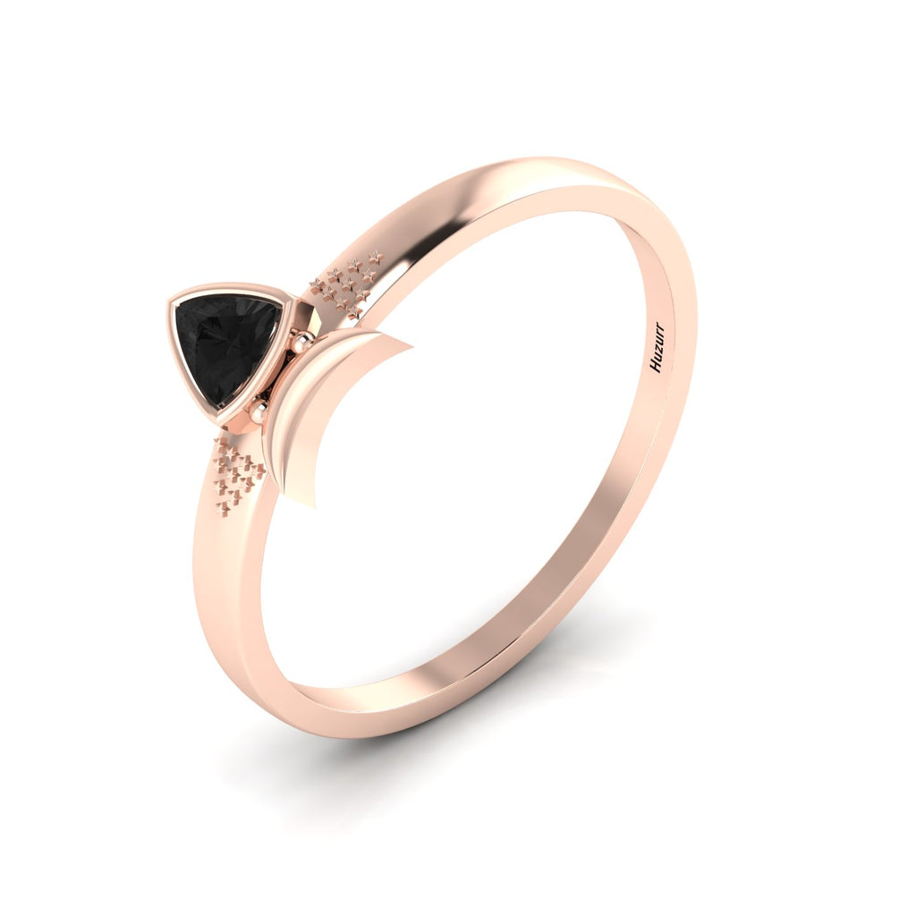 Trillion Curved Black Diamond Rose Gold Plated Ring