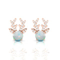 Deer Antlers Rose Gold Plated Opal Stud Earrings