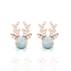 Deer Antlers Rose Gold Plated Opal Stud Earrings