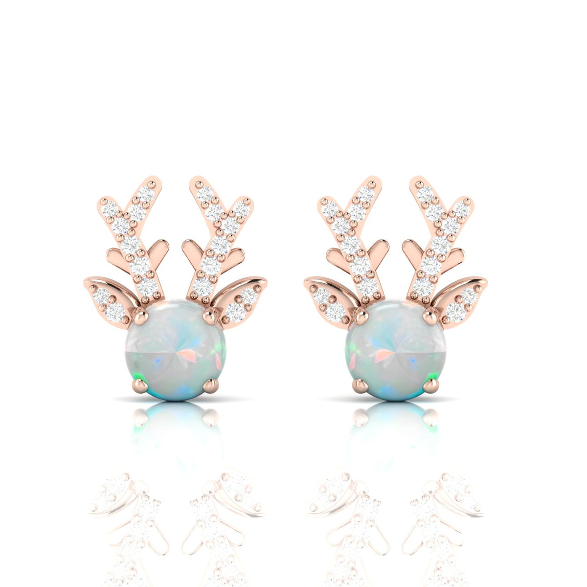 Deer Antlers Rose Gold Plated Opal Stud Earrings