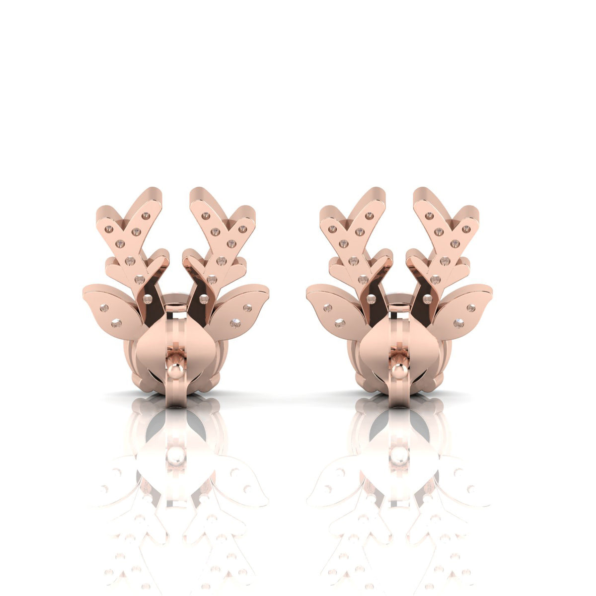 Deer Antlers Rose Gold Plated Opal Stud Earrings