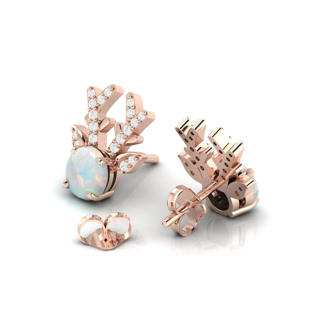 Deer Antlers Rose Gold Plated Opal Stud Earrings